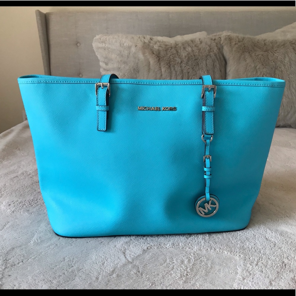 Michael Kors Turquoise Jet Set Travel Medium Tote